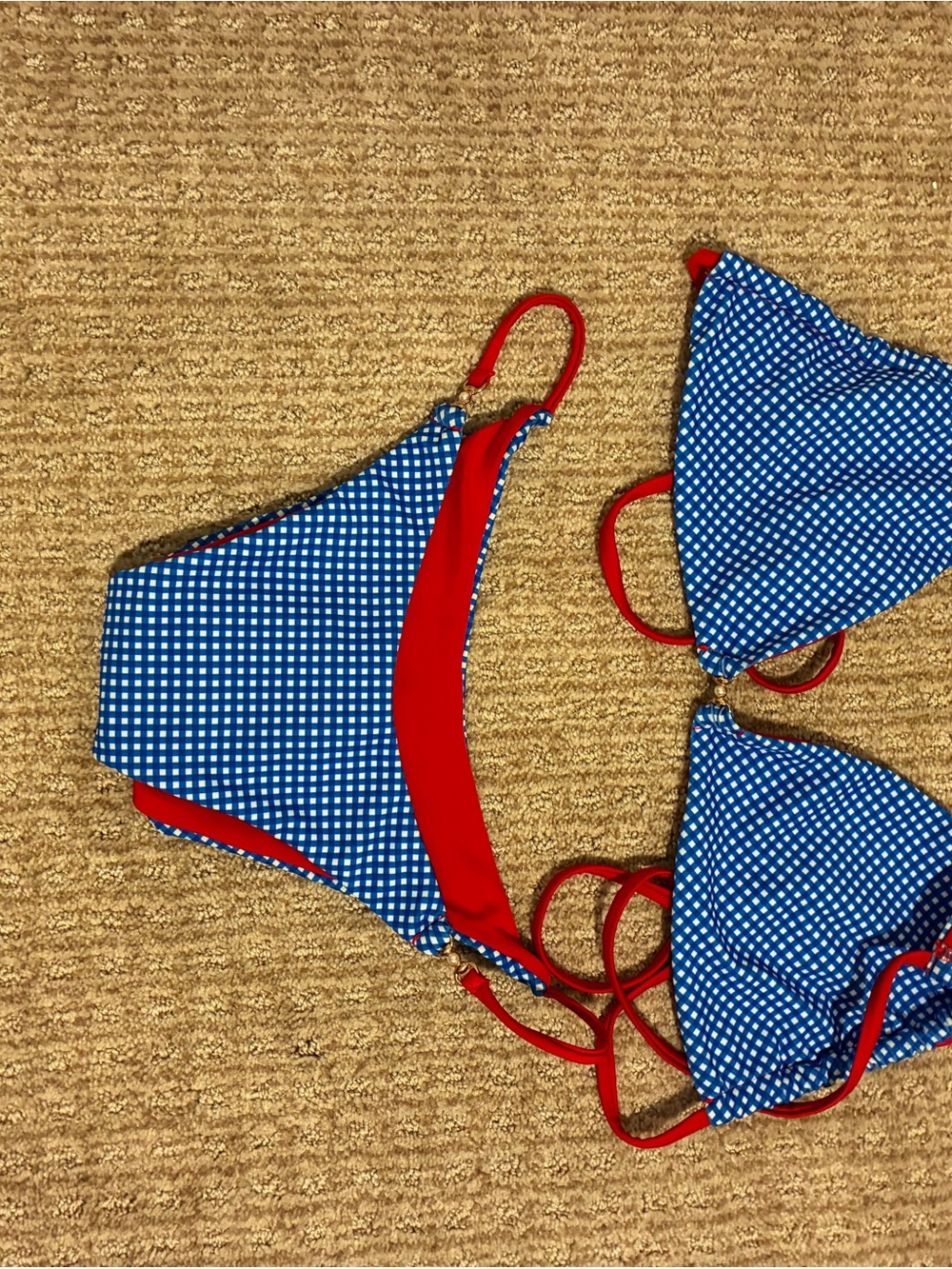 Blue & Red Gingham Two-Piece Swim Set
